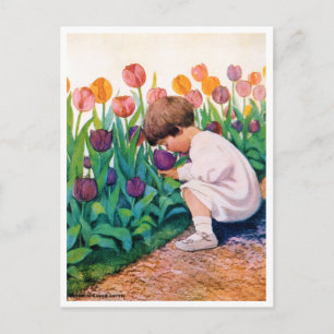 Kind in Tulip Flower Garden, Jessie Willcox Smith Briefkaart