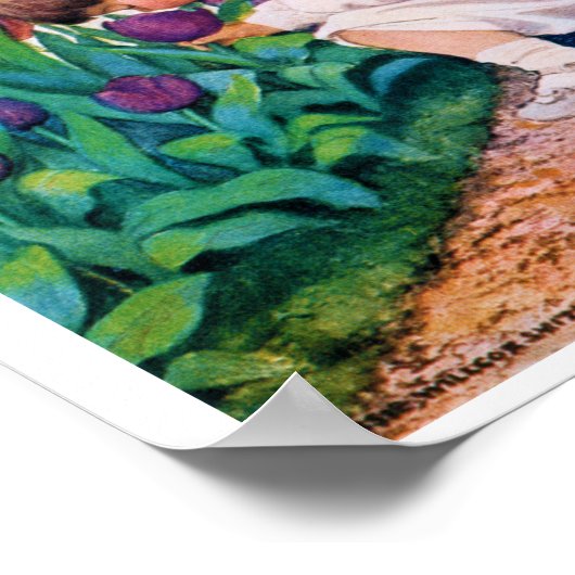 Kind in Tulip Flower Garden, Jessie Willcox Smith Poster (Hoek)