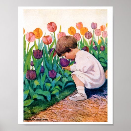 Kind in Tulip Flower Garden, Jessie Willcox Smith Poster (Voorkant)