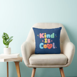 Kind is Cool Pastel Retro Bubble Typography Throw Kussen
