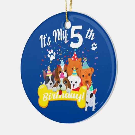 Kind is mijn vijfde verjaardag peuter meisje met h keramisch ornament (Links)