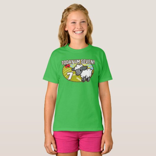 Kind is vandaag 7 jaar, ik ben 7! Schattige lam T-shirt (Voorkant volledig)