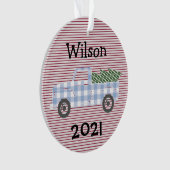 Kind Jaar in de Review Ornament met Blue Truck (voorkant)