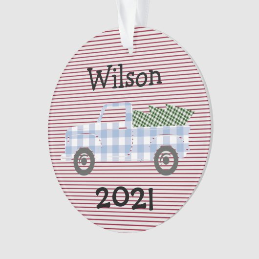 Kind Jaar in de Review Ornament met Blue Truck (voorkant)