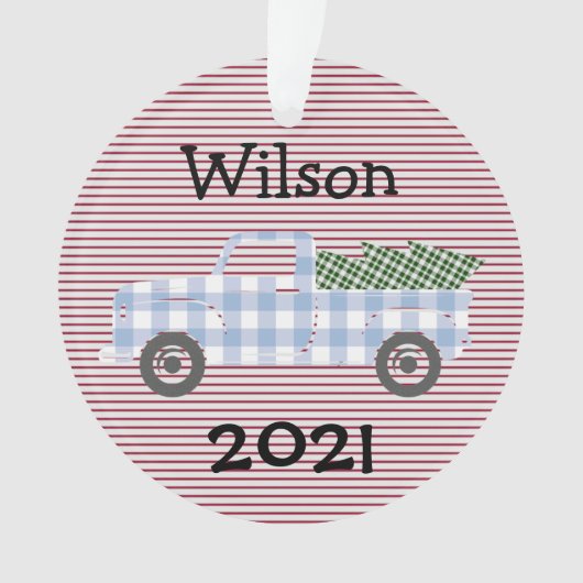 Kind Jaar in de Review Ornament met Blue Truck (voorkant)