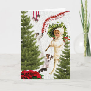 Kind & Jack Russell Vrolijk Kerstfeest Feestdagen Kaart