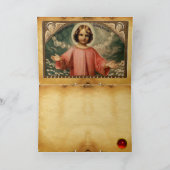 KIND JESUS MET ANGELS, bruin perkament Feestdagen Kaart (Binnen)