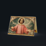 KIND JESUS MET ANGELS, bruin perkament Feestdagen Kaart<br><div class="desc">Colorful vibrant vintage kerstdesign,  Child Jesus met gevleugelde kerubs,  verouderde bruine perkament-effecten en 3D-rode ruby gemstone.</div>