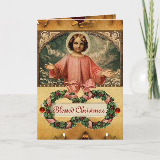 KIND JESUS MET ANGELS EN CHRISMAS CROWNS FEESTDAGEN KAART (Voorkant)