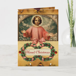 KIND JESUS MET ANGELS EN CHRISMAS CROWNS FEESTDAGEN KAART