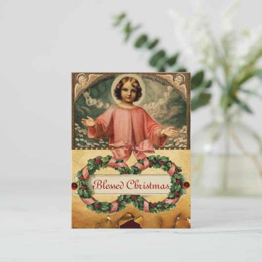 KIND JESUS MET ANGELS EN CHRISTMAS CROWNEN FEESTDAGENKAART (Staand voorkant)