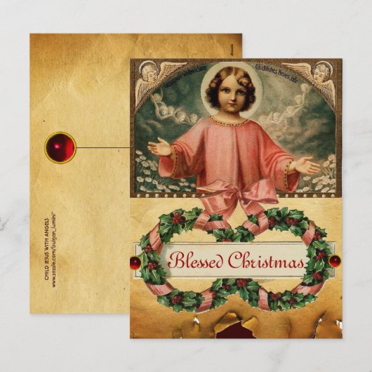 KIND JESUS MET ANGELS EN CHRISTMAS CROWNEN FEESTDAGENKAART (Voorkant / Achterkant)