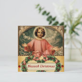 KIND JESUS MET ANGELS EN CHRISTMAS CROWNEN KAART (Staand voorkant)
