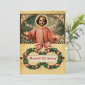 KIND JESUS MET ANGELS EN CHRISTMAS CROWNEN KAART (Staand voorkant)