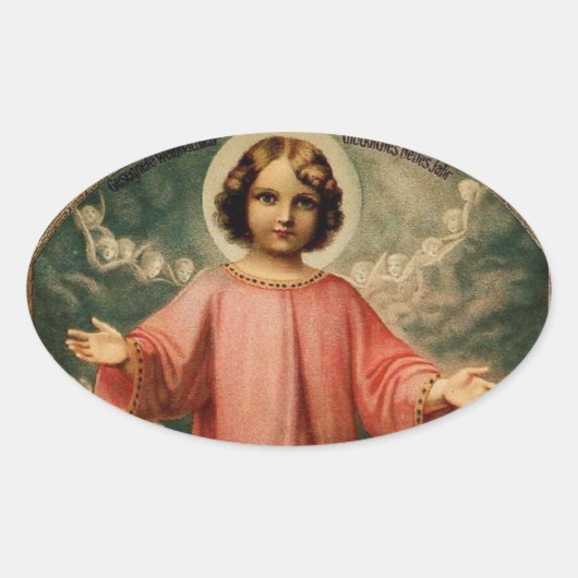 KIND JESUS MET ANGELS, OVALE STICKER (Voorkant)