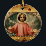 KIND JESUS MET ANGELS, Parchment Keramisch Ornament<br><div class="desc">Een kleurrijk levendig,  oud kerstdesign kind Jezus met gevleugelde kerubs.Elegant design met een helder 3D-roodroodroodrotsgeur.</div>