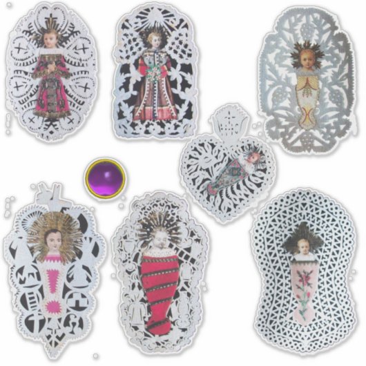 Kind Jezus, Antiek kerst papier snijwerk Sticker (Voorkant)