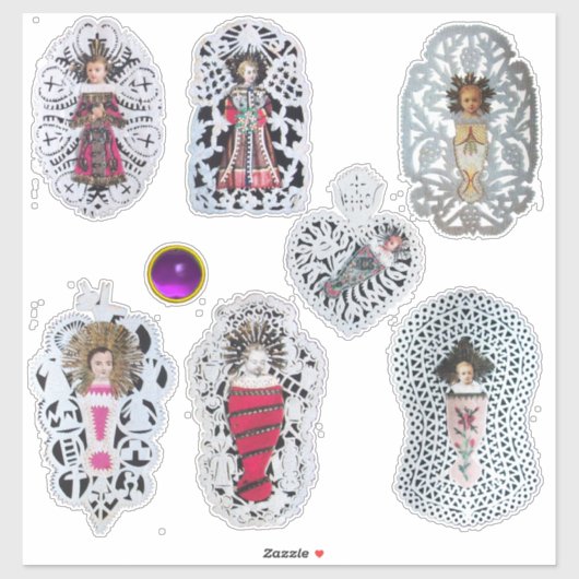 Kind Jezus, Antiek kerst papier snijwerk Sticker (Vel)