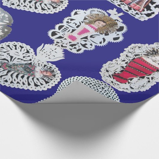 Kind Jezus, Antiek kerstpapier, blauw Cadeaupapier (Hoek)