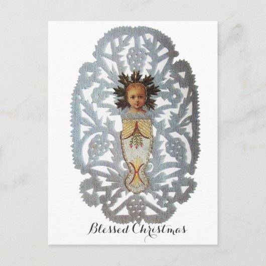 Kind Jezus, Antiek kerstpapier Feestdagenkaart (Voorkant)