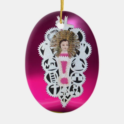 Kind Jezus, Antiek kerstpapier Keramisch Ornament (Voorkant)