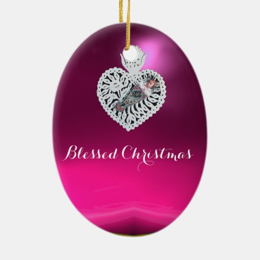 Kind Jezus, Antiek kerstpapier Keramisch Ornament (Achterkant)