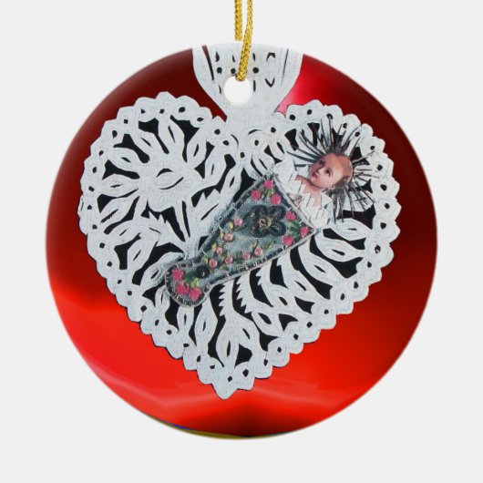 Kind Jezus, Antiek kerstpapier Keramisch Ornament (Voorkant)