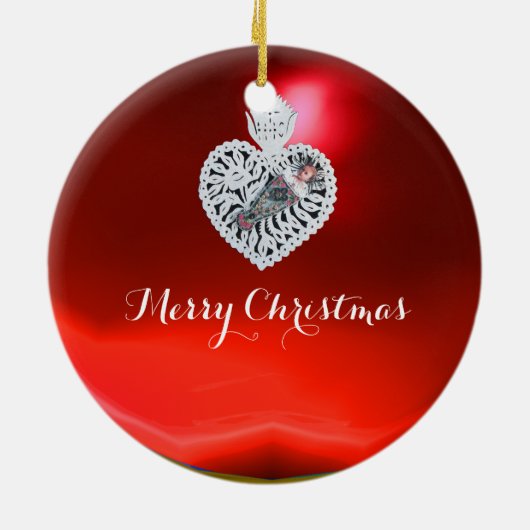 Kind Jezus, Antiek kerstpapier Keramisch Ornament (Achterkant)