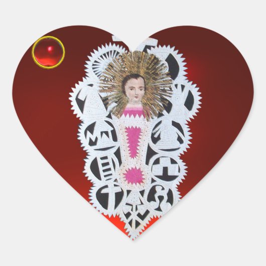 Kind Jezus, Antiek kerstpapier met ruby Hart Sticker (Voorkant)