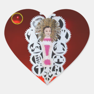 Kind Jezus, Antiek kerstpapier met ruby Hart Sticker