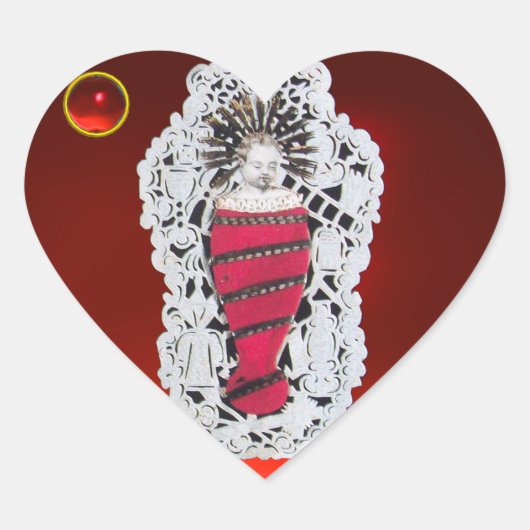 Kind Jezus, Antiek kerstpapier met ruby Hart Sticker (Voorkant)