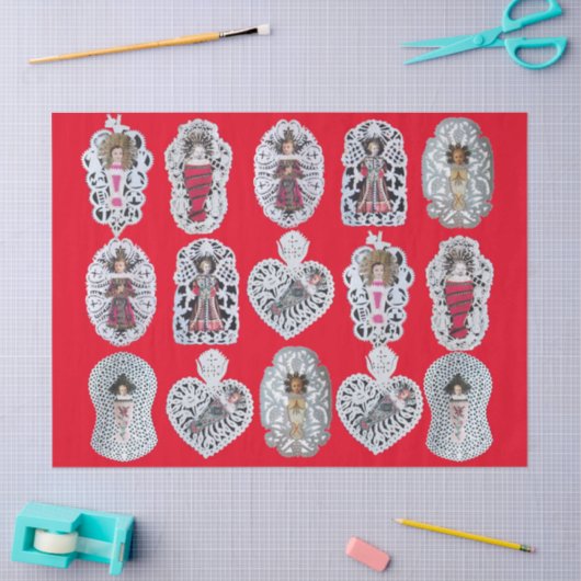 Kind Jezus, Antiek kerstpapier, rood Tissuepapier (Craft)