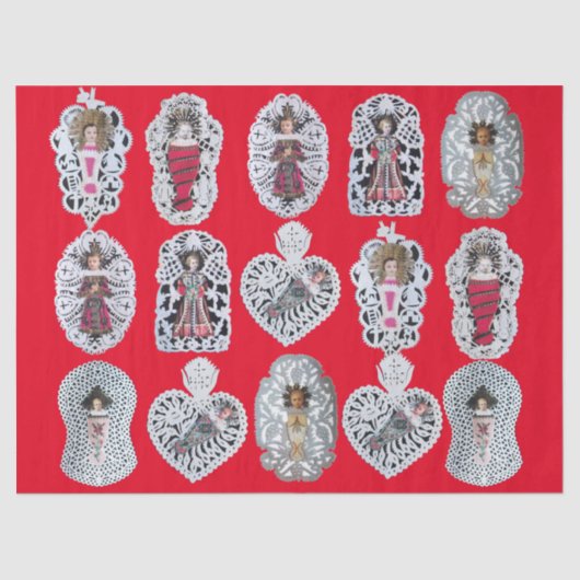 Kind Jezus, Antiek kerstpapier, rood Tissuepapier (Voorkant)