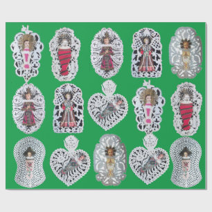 Kind Jezus, Antiek kerstpapier snijwerk, groen Cadeaupapier