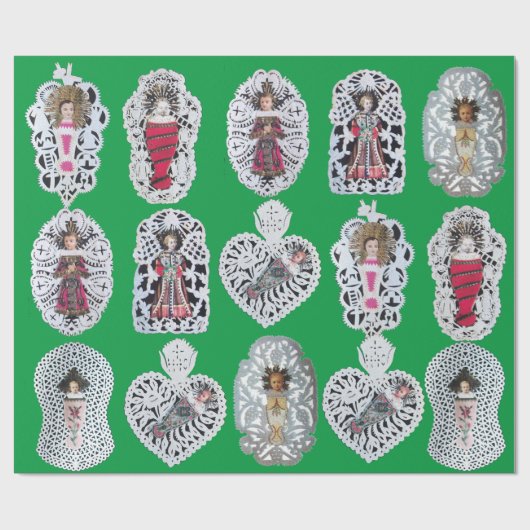 Kind Jezus, Antiek kerstpapier snijwerk, groen Cadeaupapier (Vlak)