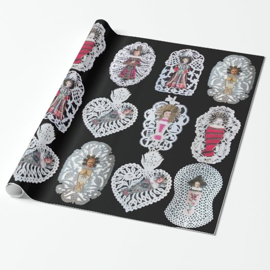 Kind Jezus, Antiek kerstpapier, zwart Cadeaupapier (Uitgerold)