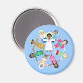 Kind Jezus met kindercirkel van alle naties Magneet (Voorkant / Achterkant)