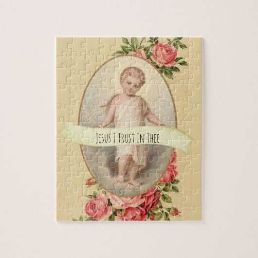 Kind Jezus Religieus met  Roze & Rode Roos Legpuzzel (Verticaal)
