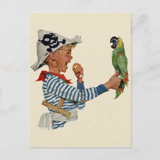  kind, jongen die pirate Parrot Bird speelt Briefkaart (Voorkant)