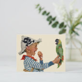  kind, jongen die pirate Parrot Bird speelt Briefkaart (Staand voorkant)