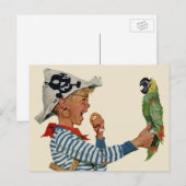  kind, jongen die pirate Parrot Bird speelt Briefkaart (Voorkant / Achterkant)