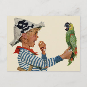 kind, jongen die pirate Parrot Bird speelt Briefkaart