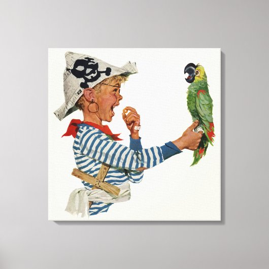  kind, jongen die pirate Parrot Bird speelt Canvas Afdruk (Voorkant)