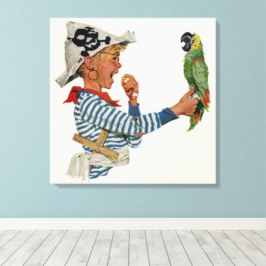 kind, jongen die pirate Parrot Bird speelt Canvas Afdruk (Insitu (Houten vloer))