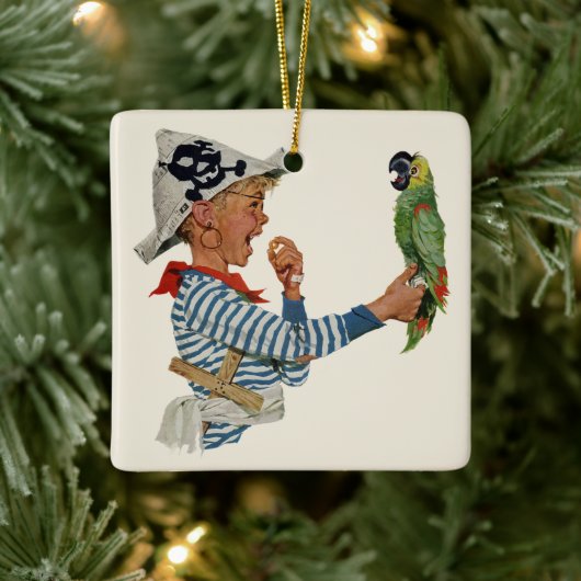  kind, jongen die pirate Parrot Bird speelt Keramisch Ornament (Boom)