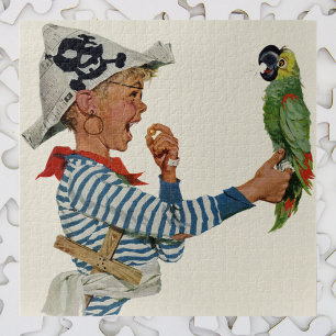 kind, jongen die pirate Parrot Bird speelt Legpuzzel