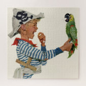 kind, jongen die pirate Parrot Bird speelt Legpuzzel (Horizontaal)