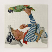 kind, jongen die pirate Parrot Bird speelt Legpuzzel (Verticaal)