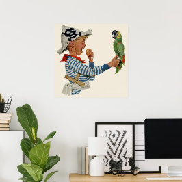  kind, jongen die pirate Parrot Bird speelt Poster