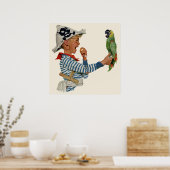  kind, jongen die pirate Parrot Bird speelt Poster (Keuken)
